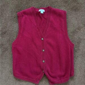 Christopher & Banks Red V-Neck Sleeveless Sweater Vest